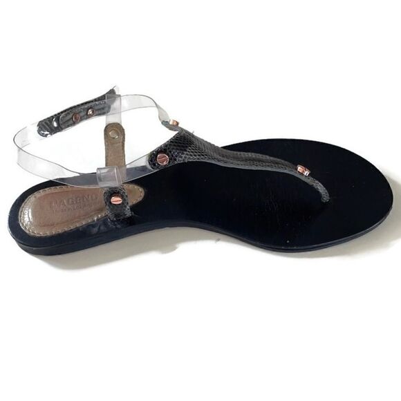 L’AGENCE Lizard Leather Embossed T Strap Sandals 6 - Picture 1 of 7